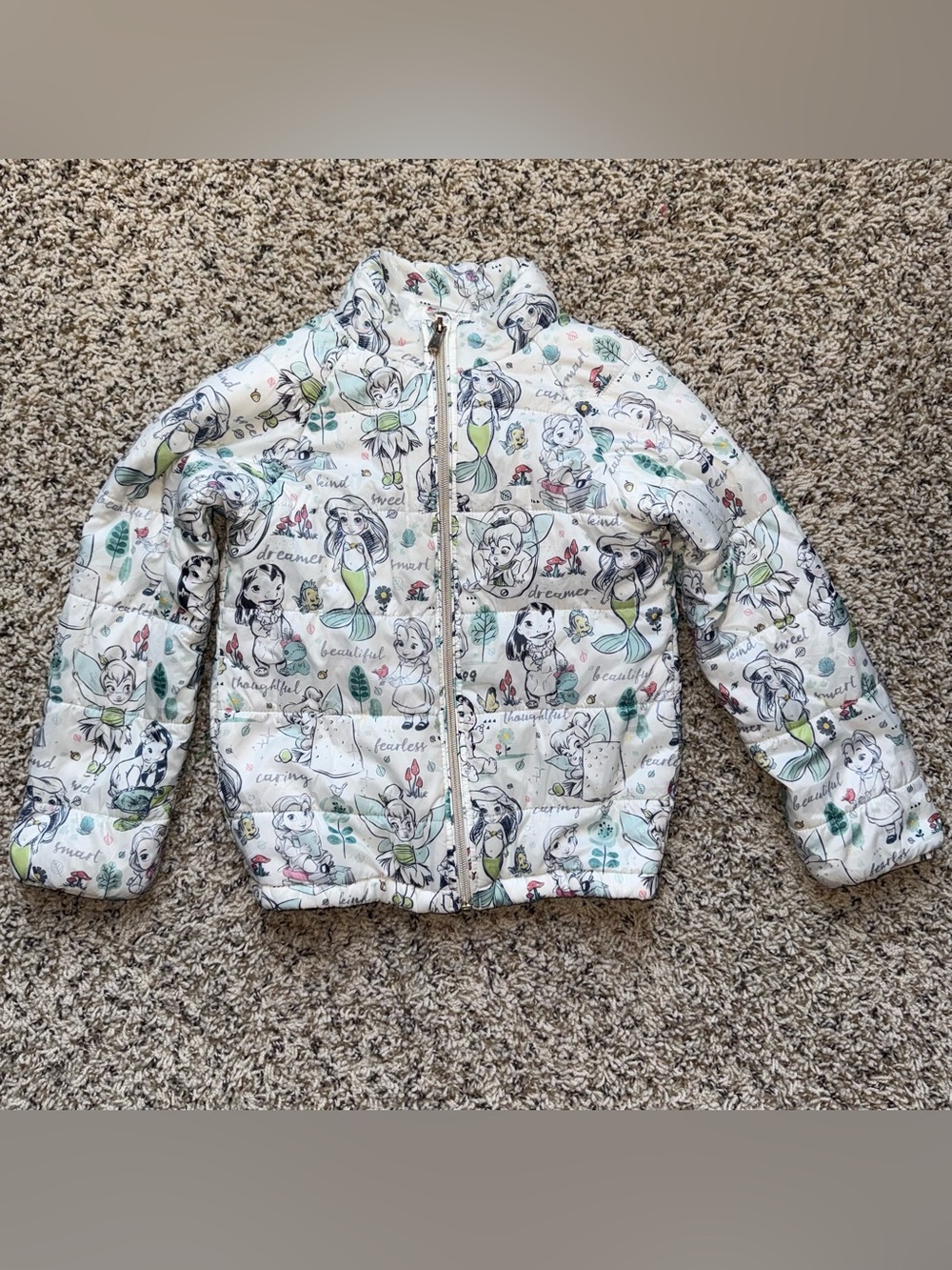 Disney Animators Collection Princess Sketch Puffer Jacket Size 5/6 Rare